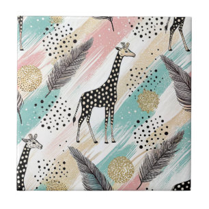 Whimsical Giraffe Polka Dot Pattern - Pastel Fliese