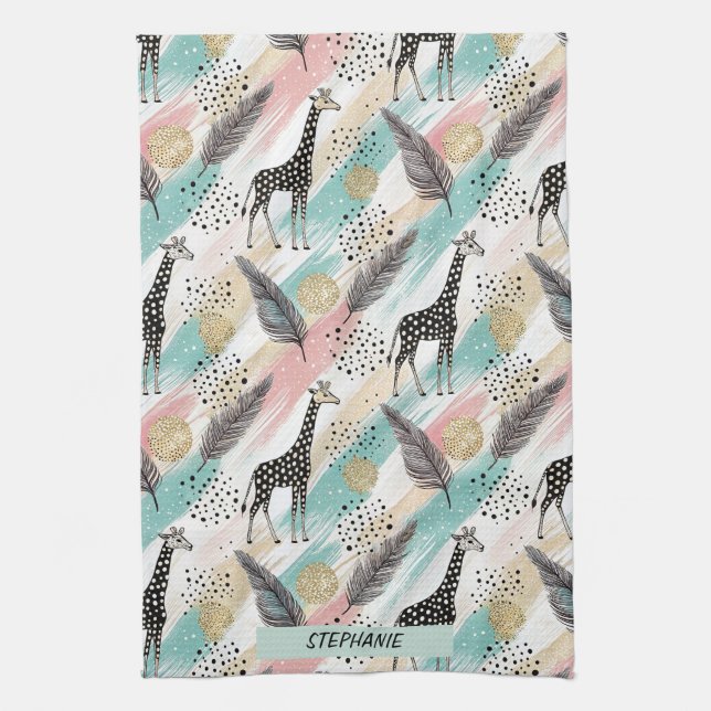 Whimsical Giraffe Polka Dot Pattern - Pastel Geschirrtuch (Vertikal)