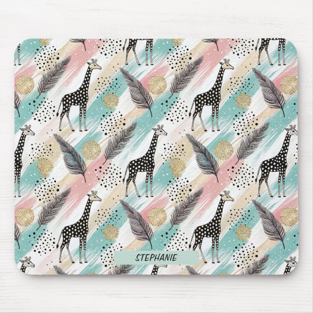 Whimsical Giraffe Polka Dot Pattern - Pastel Mousepad (Vorne)