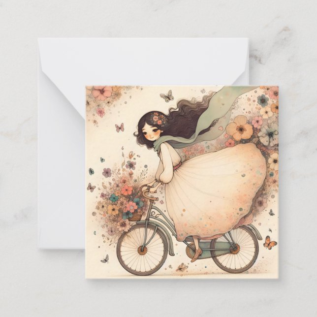 Whimsical Girl auf einem Fahrrad Mitteilungskarte (Vorderseite)