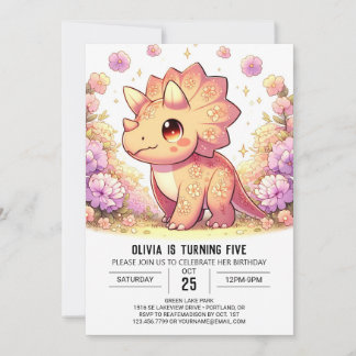 Whimsical Girl Dinosaur Digital Geburtstag Einladung