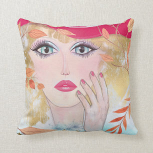Whimsical Girl Face Hand farbenfroh pink Kissen