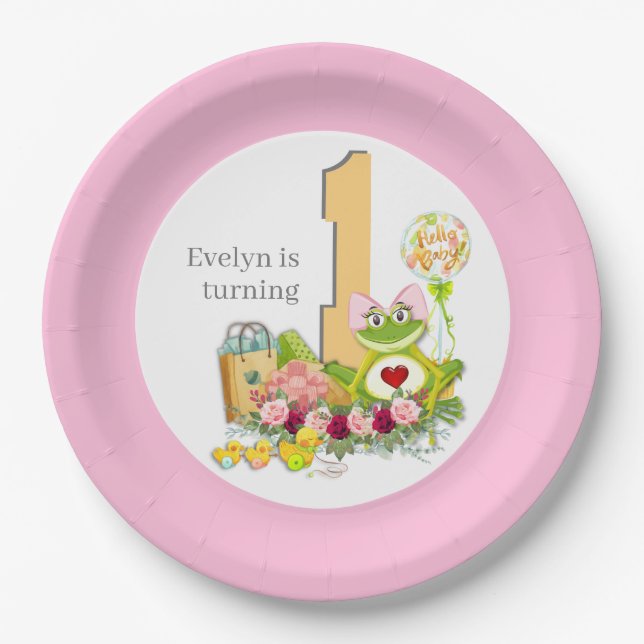 Whimsical Girl Frog | Personalisierter Geburtstag Pappteller (Vorderseite)