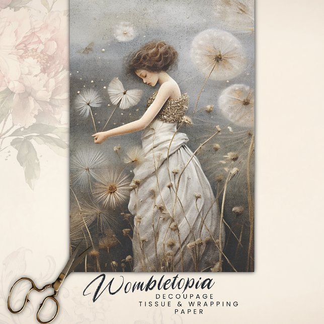 Whimsical Girl in einem Feld von Leuchtern dekoupa Seidenpapier (Von Creator hochgeladen)