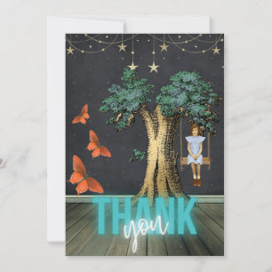 Whimsical Girl in Swing Surreal Carte de remerciem