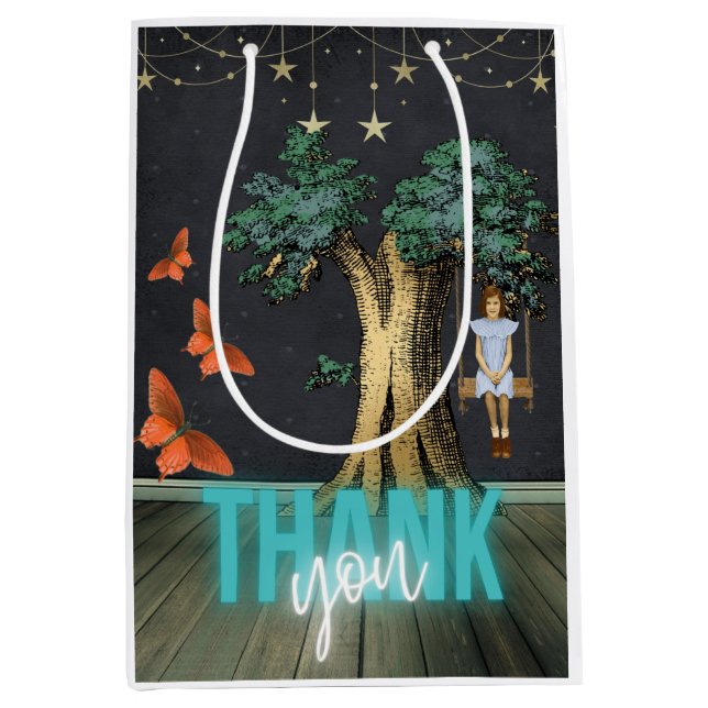 Whimsical Girl in Swing Surreal Danke Mittlere Geschenktüte (Vorderseite)