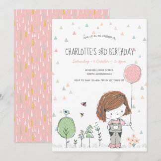 Whimsical Girl Kids Kleinkinder Einladung zum Gebu
