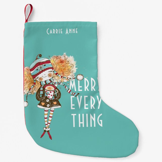 Whimsical Girl Merry alles Personalisiert Kleiner Weihnachtsstrumpf (Vorderseite)
