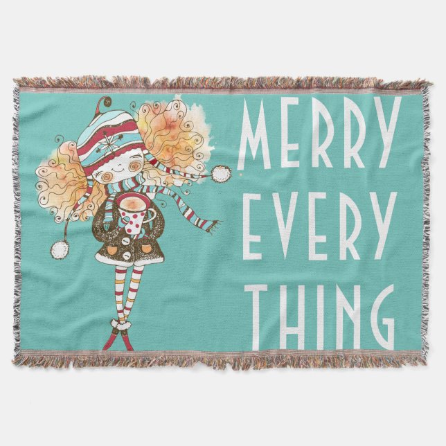 Whimsical Girl Merry alles Weihnachten Decke (Vorderseite)