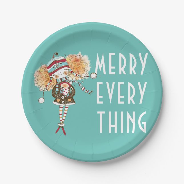 Whimsical Girl Merry alles Weihnachten Pappteller (Vorderseite)