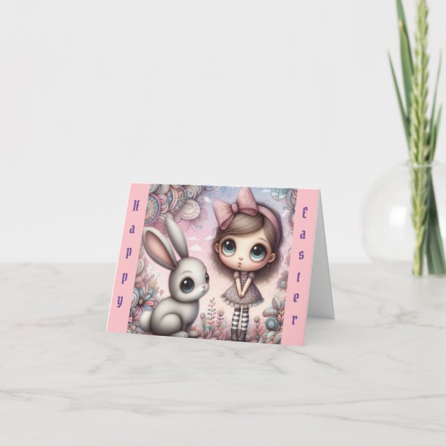 Whimsical Girl mit Bunny Oaster Karte (Vorderseite)
