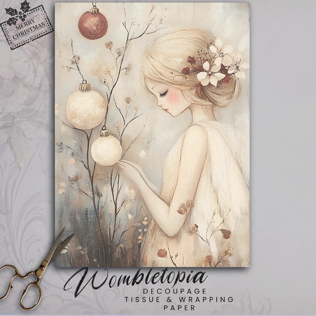Whimsical Girl mit Weihnachtsschmuck Dekoupage Seidenpapier (Von Creator hochgeladen)