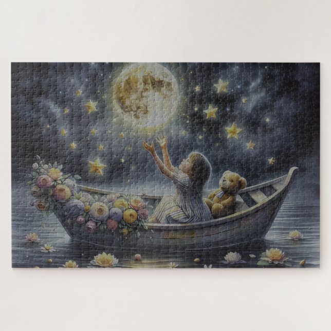 Whimsical Girl Moon Dream Fantasy Scene (Horizontal)