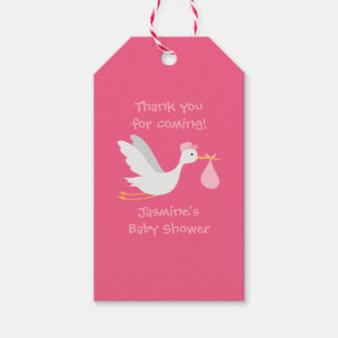Whimsical Girl Stork Baby Dusche Geschenkanhänger