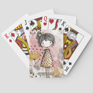 Whimsical Girl Wasserfarbe mit floralen Akzenten ( Spielkarten