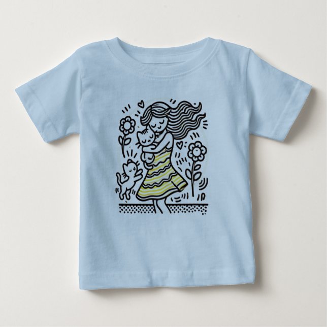"Whimsical Girl with Kitten Baby T-shirt (Vorderseite)