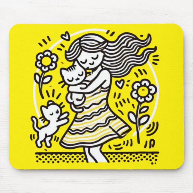Whimsical Girl with Kitten Mousepad (Vorne)