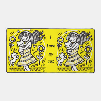 Whimsical Girl with Kitten Schreibtischunterlage
