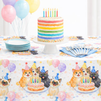 Whimsical Girls Cat Birthday Party Tablecloth  Tischdecke