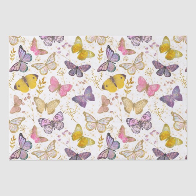 Whimsical Girly Imitats Glitzer Butterfets Golden Seidenpapier (Vorderseite)