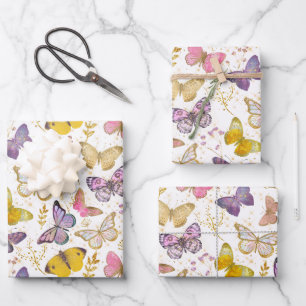 Whimsical Girly Imitats Glitzer Butterflies Lila K Geschenkpapier Set