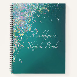 Whimsical Glittery Aquamarin Sketch Notebook Notizbuch