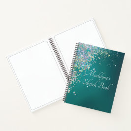 Whimsical Glittery Aquamarin Sketch Notebook Notizbuch