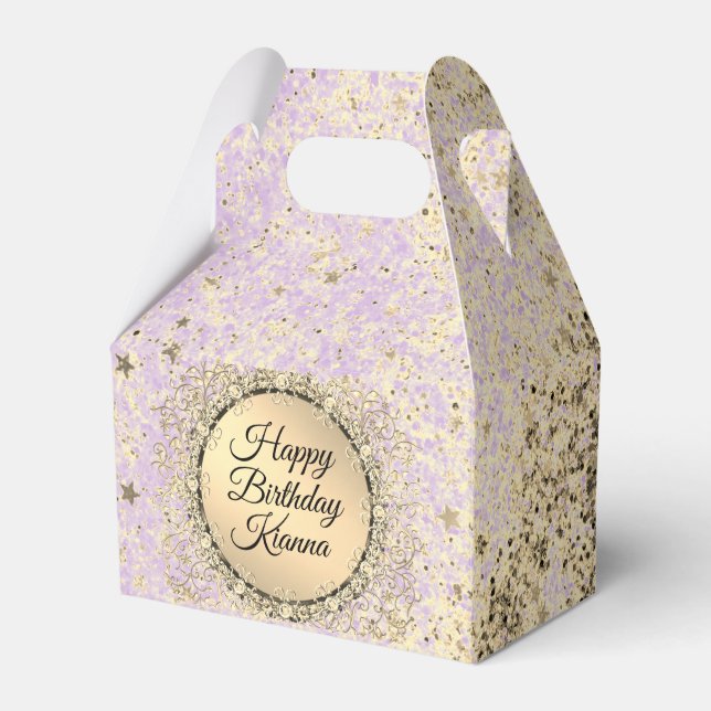 Whimsical Glittery Starry Lavender Favor Box Geschenkschachtel (Vorderseite)