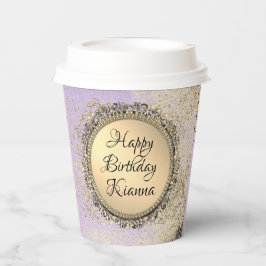 Whimsical Glittery Stars auf der Lavender Birthday Pappbecher