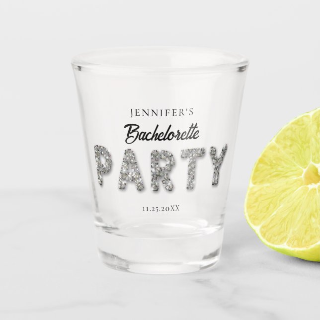 Whimsical Glitzer Glitzern Fun Junggeselinnen-Absc Schnapsglas (Vorderseite)