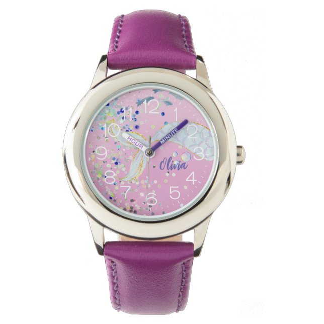 Whimsical Glitzer Meerjungjacht Armbanduhr (Vorderseite)