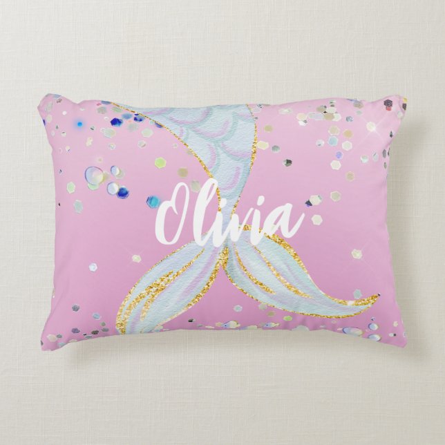 Whimsical Glitzer Meerjungjacht Dekokissen (Vorderseite)