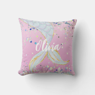 Whimsical Glitzer Meerjungjacht Kissen