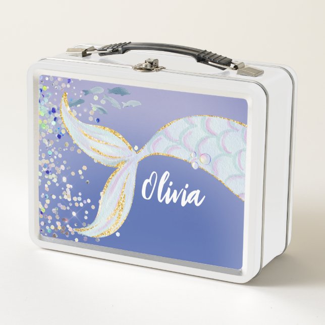 Whimsical Glitzer Meerjungjacht Metall Brotdose (Vorderseite)