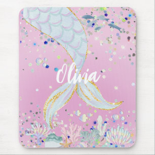 Whimsical Glitzer Meerjungjacht Mousepad