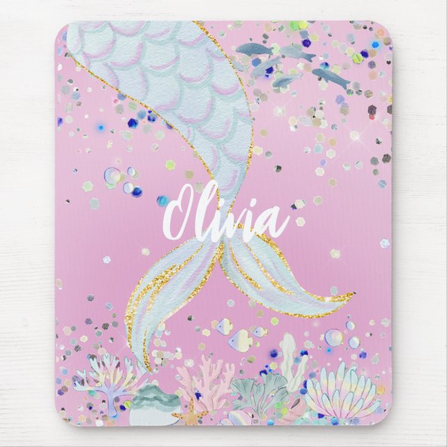 Whimsical Glitzer Meerjungjacht Mousepad (Vorne)