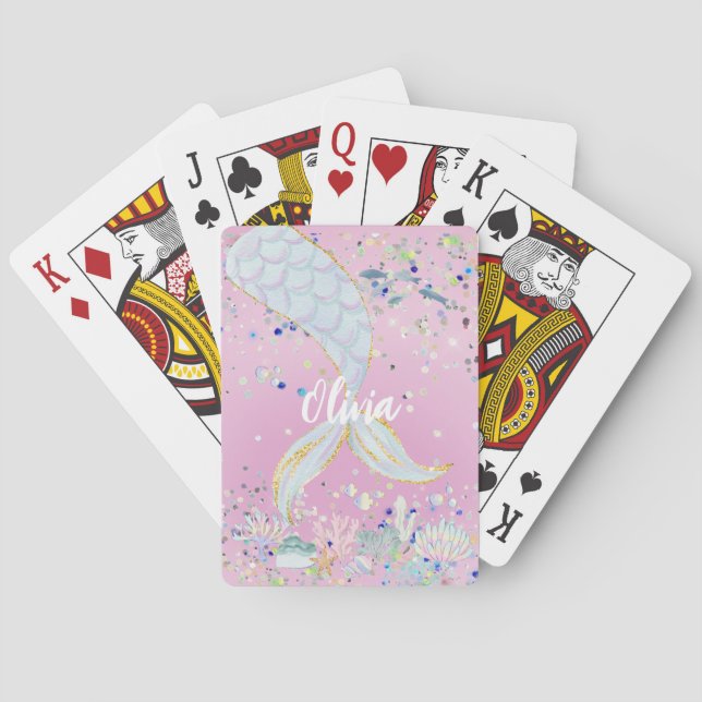 Whimsical Glitzer Meerjungjacht Spielkarten (Rückseite)