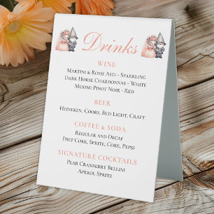 Whimsical Gnome Bride Groom Orange Wedding Bar Tischaufsteller