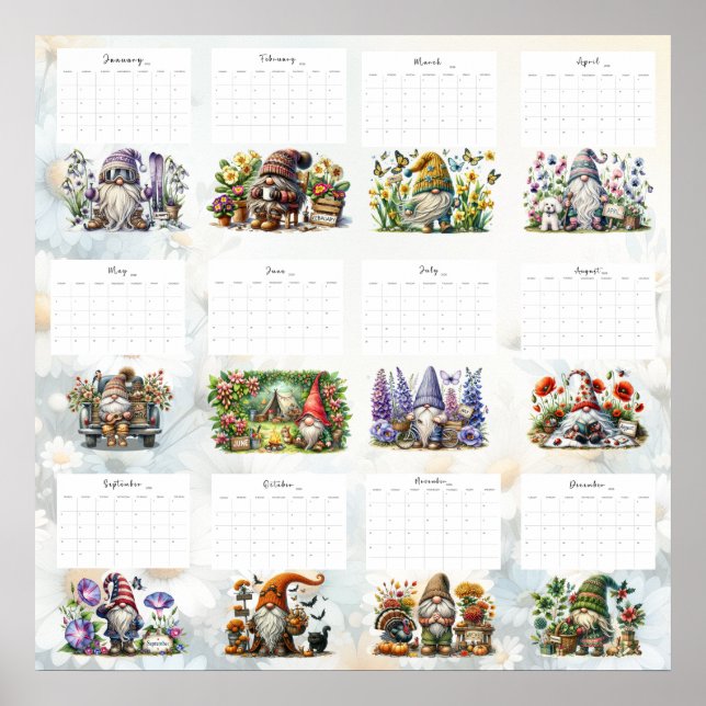 Whimsical Gnome Calendar  Poster (Vorne)