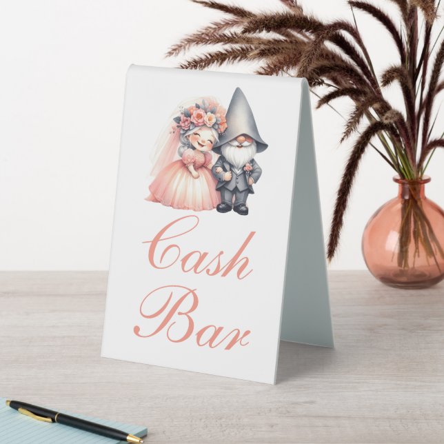 Whimsical Gnome Cash Bar Rustic Wedding Orange Tischaufsteller (In Situ (Tisch))