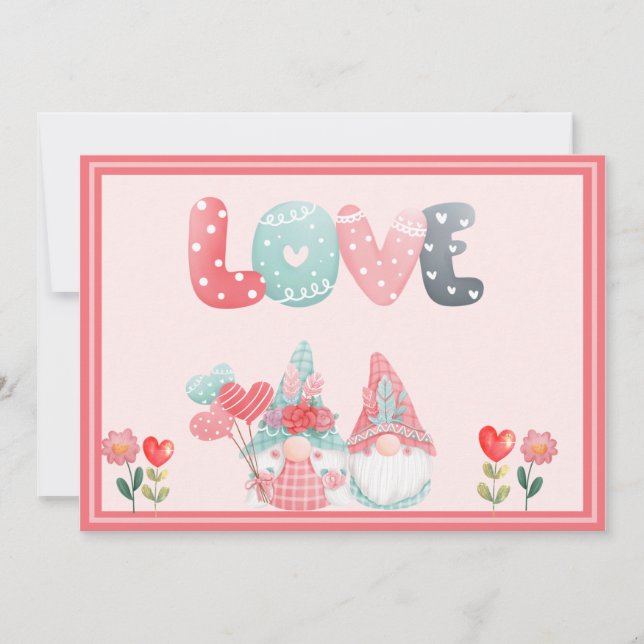 Whimsical Gnome Couple Valentine's Card Feiertagskarte (Vorderseite)