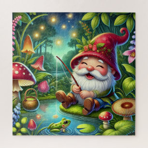 Whimsical Gnome Fischen durch einen magischen Wald
