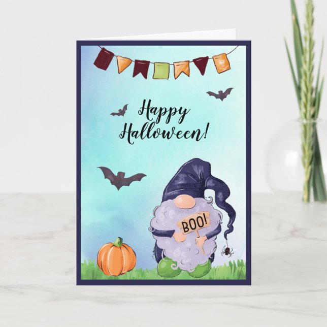 Whimsical Gnome Happy Halloween Karte (Vorderseite)