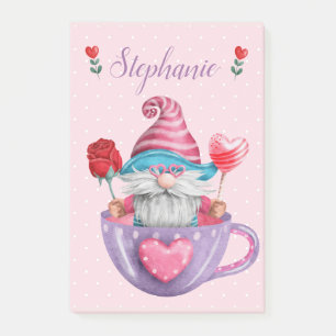 Whimsical Gnome in Teecup Herz und Blume Post-it Klebezettel