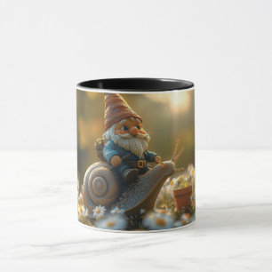 Whimsical Gnome on Snail Ride Magische Gartenlands Tasse