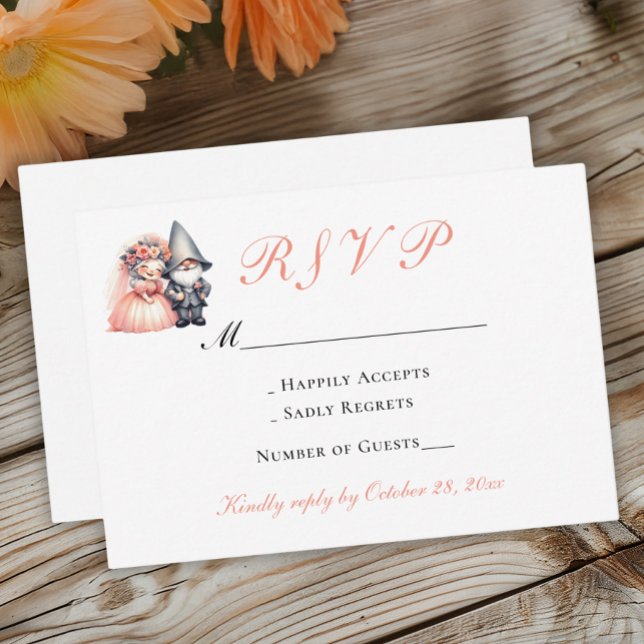 Whimsical Gnome Orange Woodland Wedding RSVP Karte (Von Creator hochgeladen)