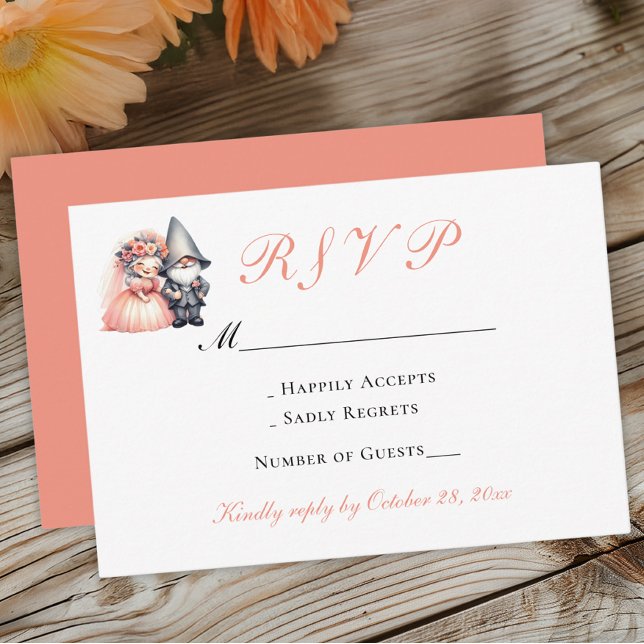 Whimsical Gnome Orange Woodland Wedding RSVP Karte (Von Creator hochgeladen)