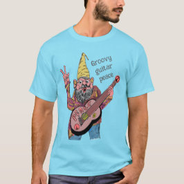 Whimsical Gnome with Peace Guitar, Groovy 60s Vibe T-Shirt