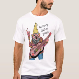 Whimsical Gnome with Peace Guitar, Groovy 60s Vibe T-Shirt