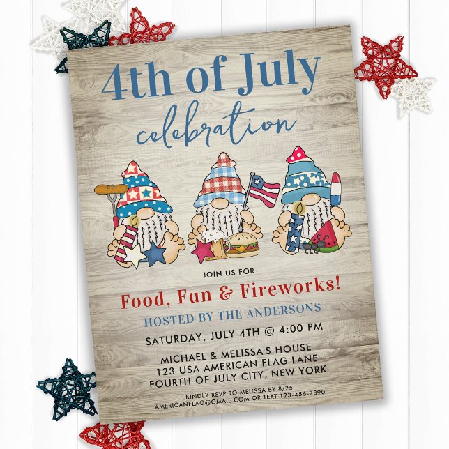 Whimsical Gnomes GRILLEN Bauernhof 4. Juli Party Einladungspostkarte (Von Creator hochgeladen)